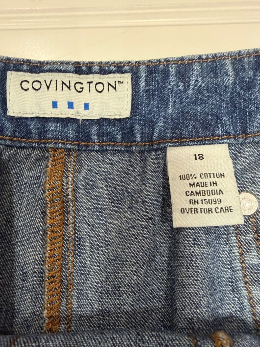 COVINGTON Denim Skirt Blue Lace-Up Front 100% Cotton Knee Length Skirt Size 18